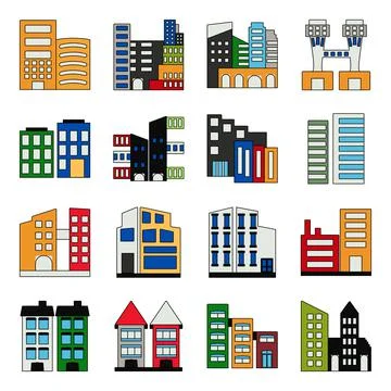 Pack of Buildings and Establishment Flat Icons Stock Illustration
