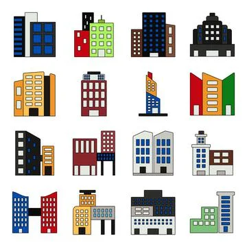 Pack of Buildings and Monuments Flat Icons Illustrazione stock