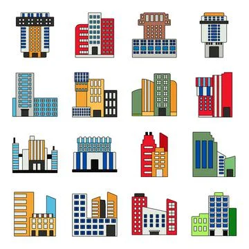 Pack of Buildings Flat Icons Stock Illustration