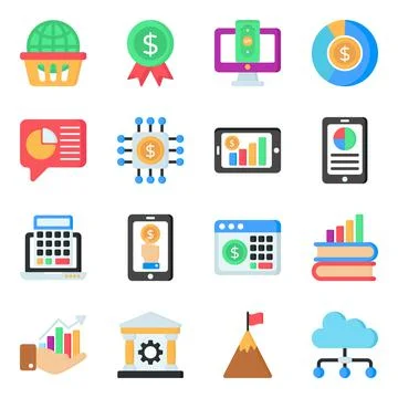 Pack of Business and Analytics Flat Icons Stock Illustration