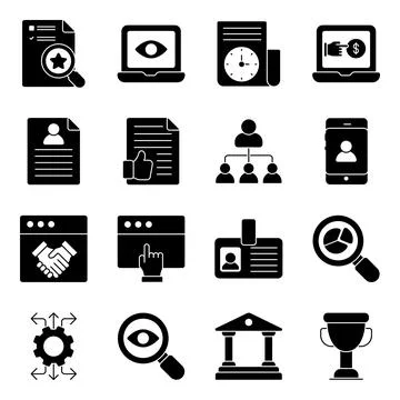 Pack of Business and Data Solid Icons Illustrazione stock