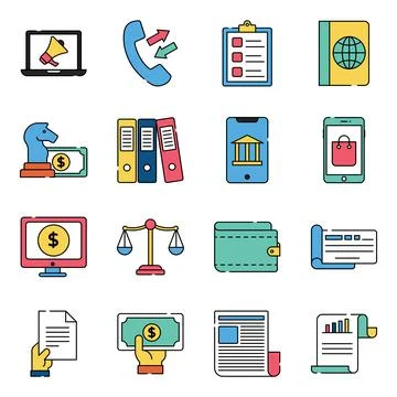 Pack of Business and Document Flat Icons Stock Illustration