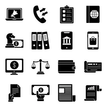 Pack of Business and Document Solid Icons Stock Illustration