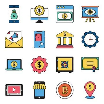 Pack of Business and Ecommerce Flat Icons Stock-Illustration