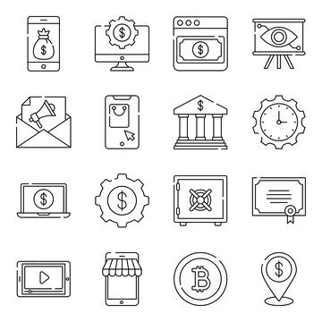 Pack of Business and Ecommerce Linear Icons Stock Illustration