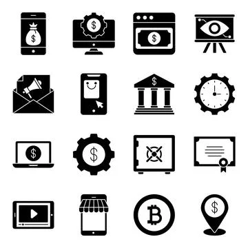 Pack of Business and Ecommerce Solid Icons Illustrazione stock