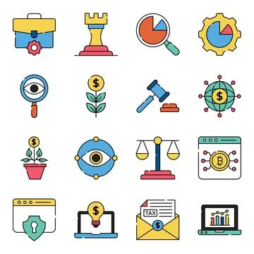Pack of Business and Management Flat Icons Stock Illustration
