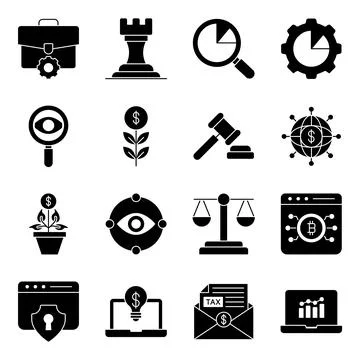 Pack of Business and Management Solid Icons Stock-Illustration