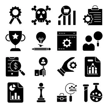 Pack of Business Data and Creativity Solid Icons Stock Illustration