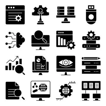 Pack of Business Data Solid Icons Stock Illustration