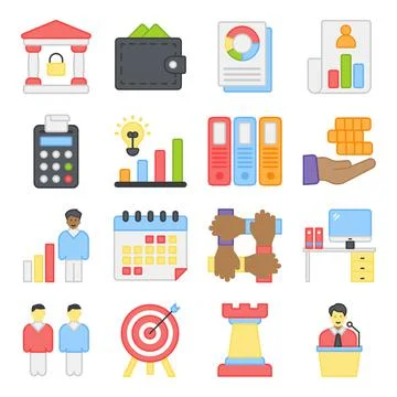 Pack of Business Flat Icon Stock Illustration