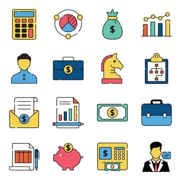Pack of Business Flat Icons 스톡 일러스트