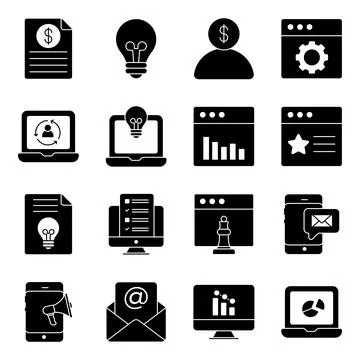 Pack of Business Management Solid Icons Stock-Illustration