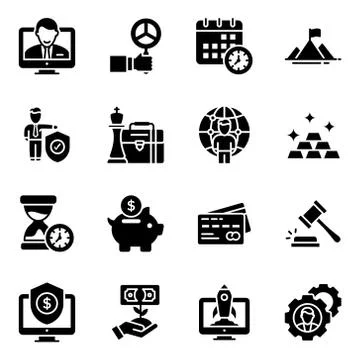 Pack Of Business Solid Icons Illustrazione stock