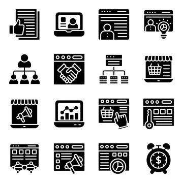 Pack of Business Solid Icons Stock Illustration