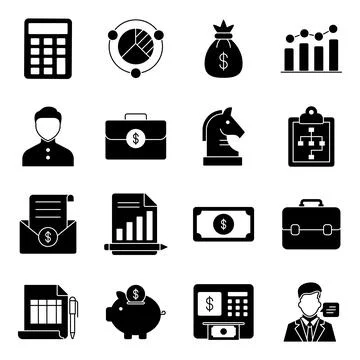 Pack of Business Solid Icons Stock Illustration
