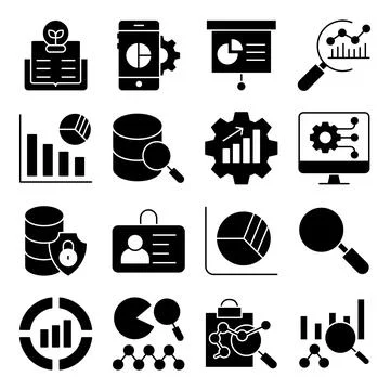 Pack of Business Statistics Solid Icons Illustrazione stock