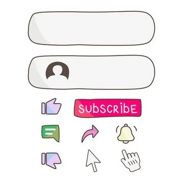 Pack Button Youtube like,comment,subcribe and share cute Stock Illustration