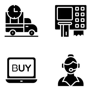 Pack of Buying and Purchasing Solid Icons Stock Illustration