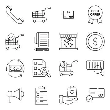 Pack of Buying linear Icons Stock Illustration