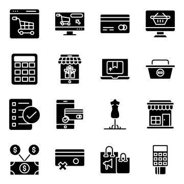 Pack of Buying Solid Icons Stock Illustration