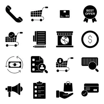 Pack of Buying solid Icons Illustrazione stock