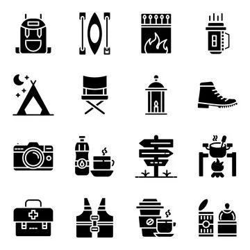 Pack of Camping Accessories Solid Icons Stockillustratie