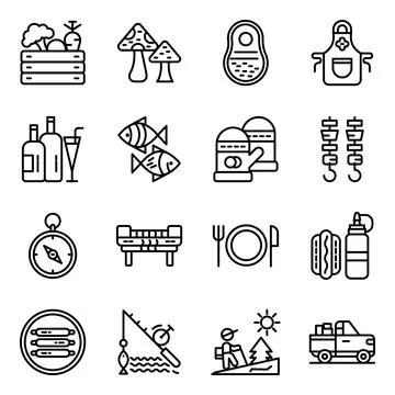 Pack of Camping and Picnic Linear Icons Stock Illustration