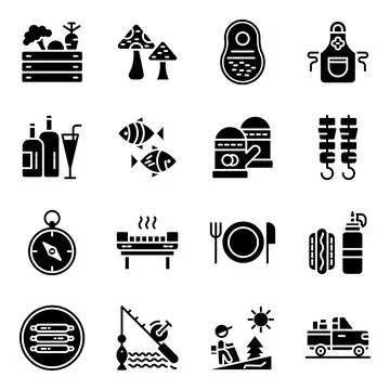 Pack of Camping and Picnic Solid Icons Illustrazione stock