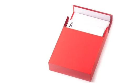 A pack of card inside a red box Stock Photos