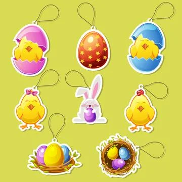 Pack cartoon icon stickers for Easter Stock Illustration