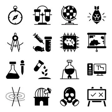 Pack of Chemistry Solid Icons Stock Illustration