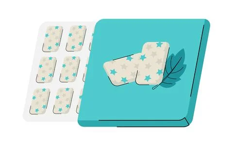 Pack of chewing gums with star pattern and leaf illustration on turquoise bac イラスト素材