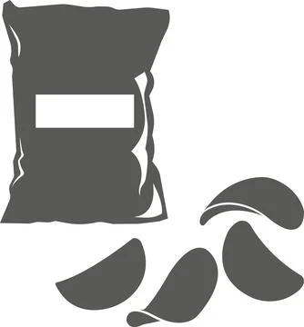 Pack of chips isolated on white background. Vector black and white illustration. Illustrazione stock