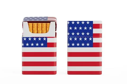 Pack of Cigarettes with American Flag. 3d Rendering Illustrazione stock