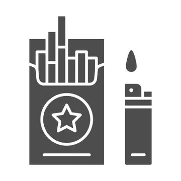 Pack of cigarettes and lighter solid icon, Addiction concept, nicotine Stockillustratie