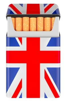 Pack of Cigarettes with British Flag. 3D rendering Stock Illustration