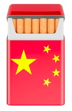 Pack of Cigarettes with Chinese Flag. 3D rendering Stock Illustration
