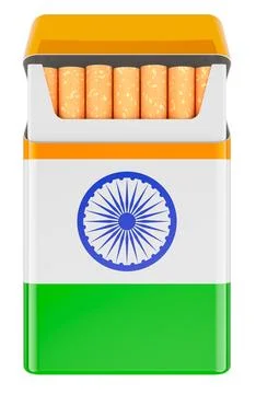 Pack of Cigarettes with Indian Flag. 3D rendering Stock Illustration