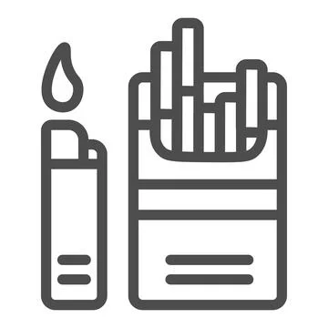 Pack of cigarettes with lighter line icon, tobacco concept, sigs, tobacco Stock Illustration