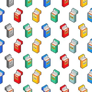 Pack of cigarettes pixel art pattern seamless. 8 bit pixelated background Illustrazione stock