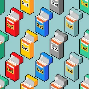 Pack of cigarettes pixel art pattern seamless. 8 bit pixelated background Stock Illustration