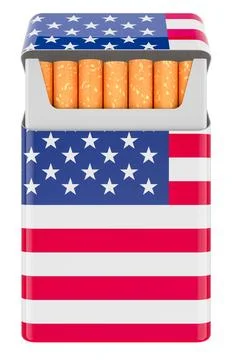 Pack of Cigarettes with the USA Flag. 3D rendering Stock Illustration