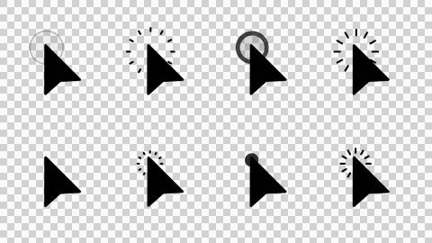 Pack of classic mouse pointer and cursor icons on transparent bg. Stock Illustration