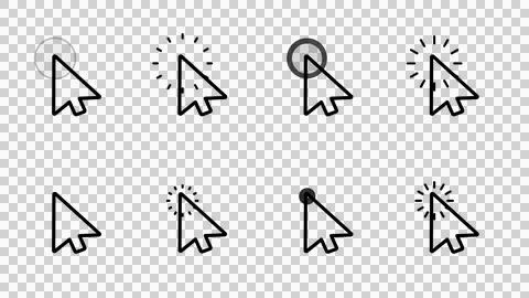 Pack of classic mouse pointer cursors for UI design on transparent BG. Stock Illustration
