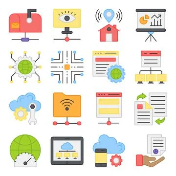 Pack of Cloud Computing Flat Icons Stock Illustration