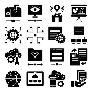 Pack of Cloud Computing Glyph Icons Illustrazione stock