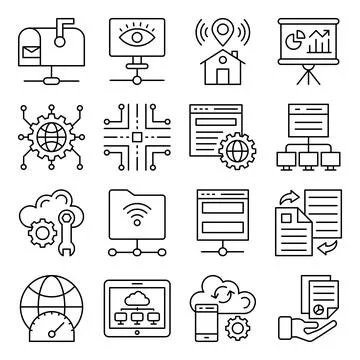 Pack of Cloud Computing Linear Icons Stock Illustration