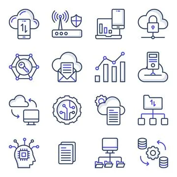 Pack of Cloud Data Management Flat Icons Stock Illustration