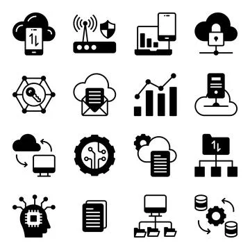 Pack of Cloud Data Management Glyph Icons Stock-Illustration